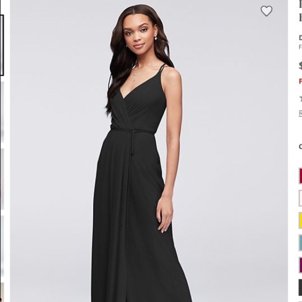 Double strap long georgette bridesmaids wrap dress